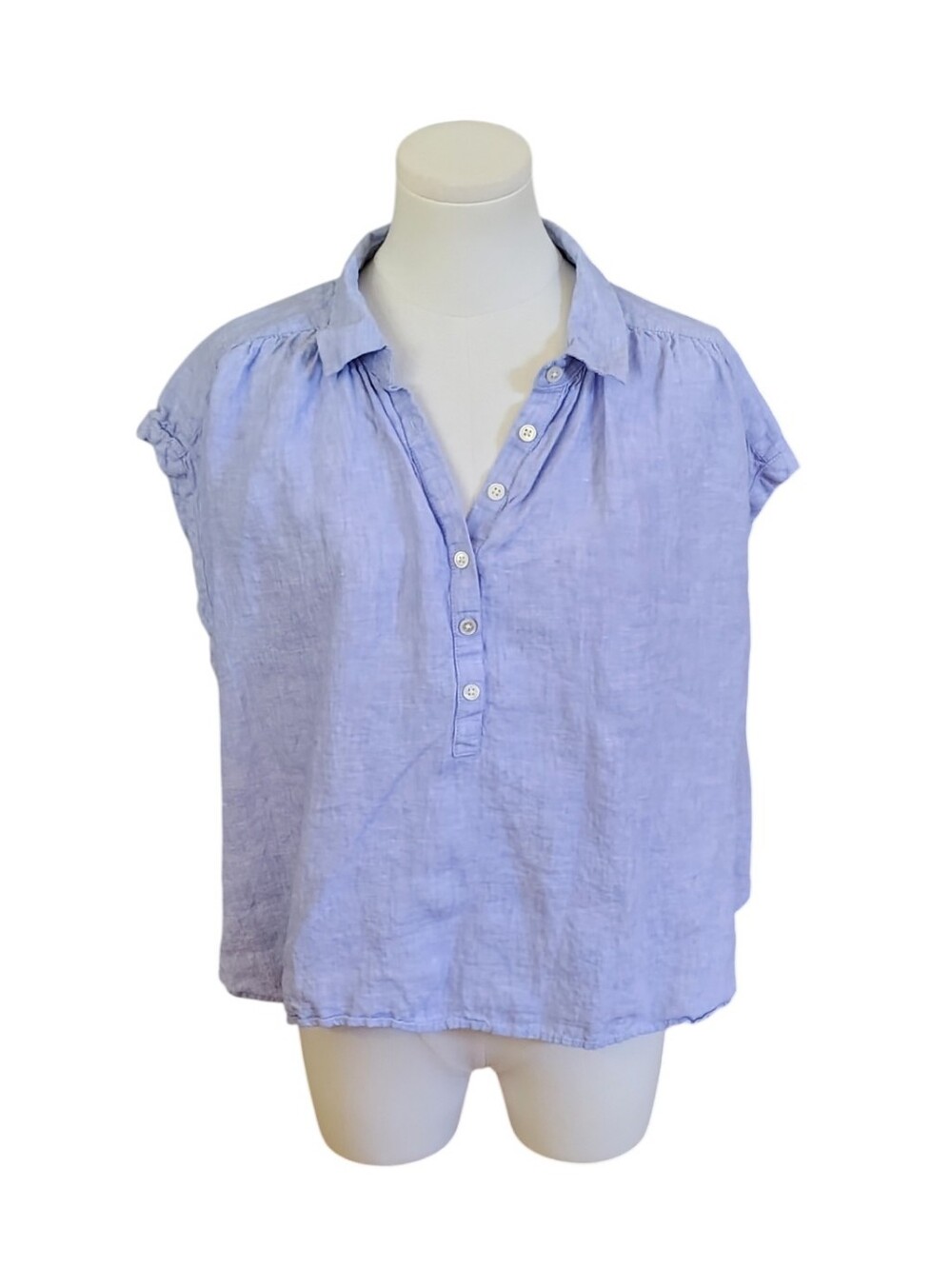 Baird Mcnutt Irish 100% Linen Produced For J.Crew Baby Blue Blouse Size Large